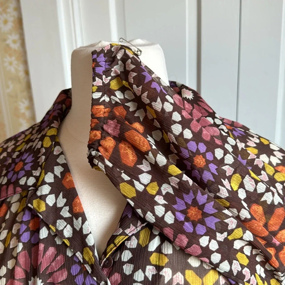 🤩 Vintage Linea Del Ollio semi sheer Retro print Blouse with matching Belt 🤩 - Picture 5 of 9